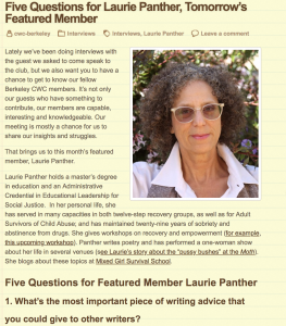 A screen shot from the webpage at the California Writer's Club - Laurie Panther Interview